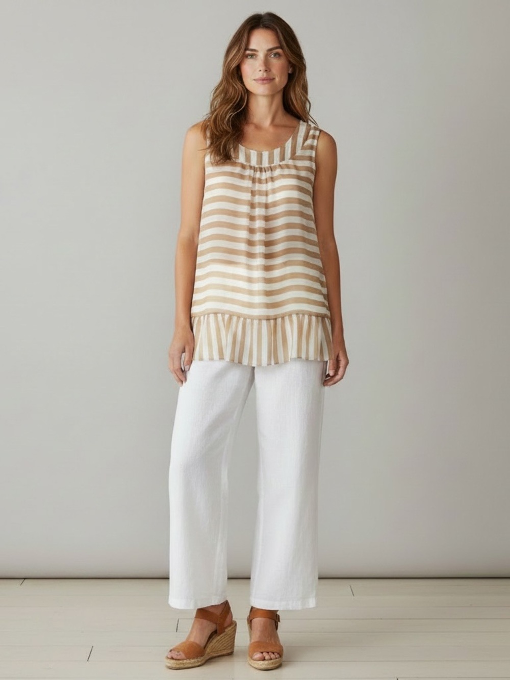 BURBERRY Striped Sleeveless Tunic in Beige/White -- No SIZE or FABRIC TAGS - Picture 3 of 14
